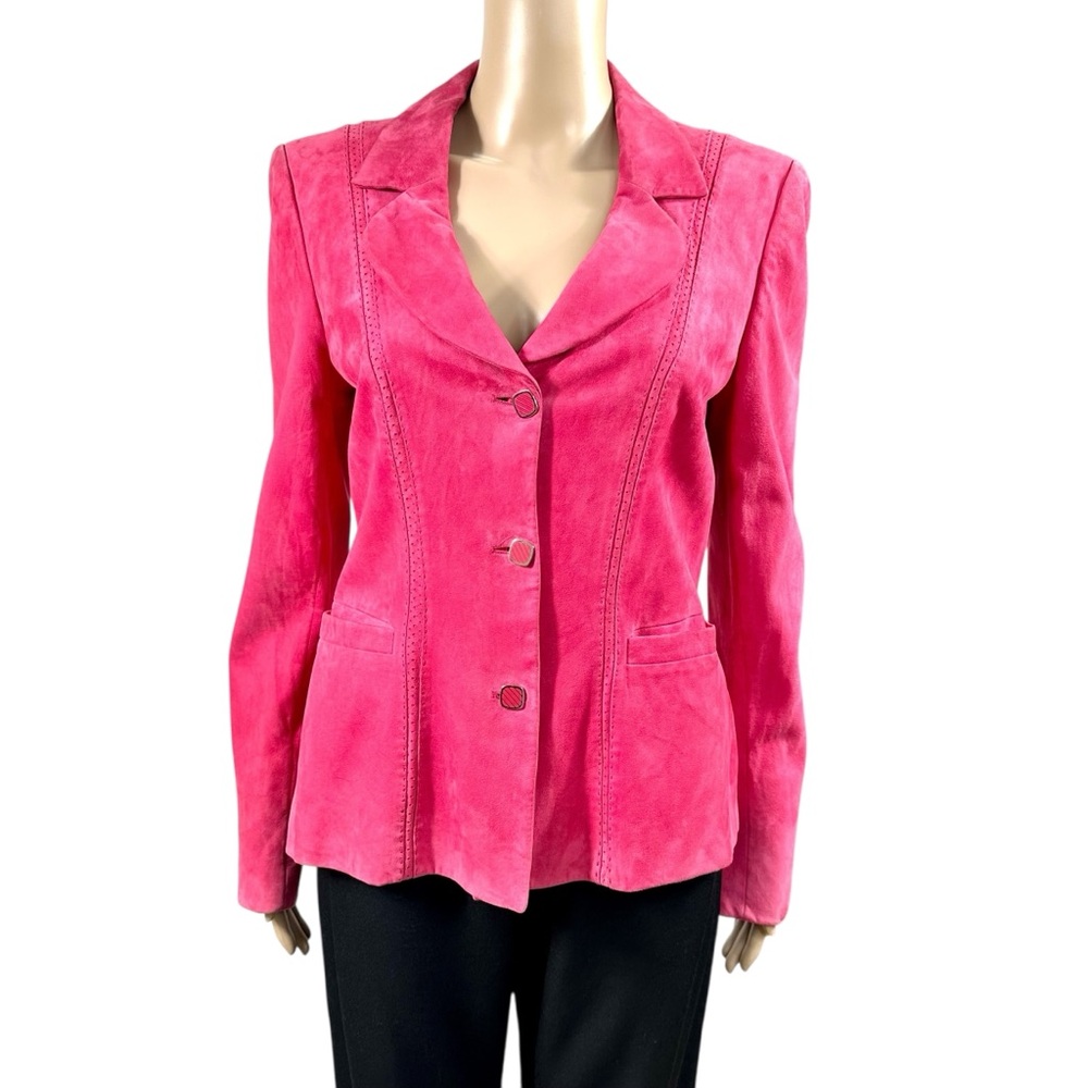 Salvatore Ferragamo Vibrant Pink Suede Leather Blazer Jacket sz 12 IT 46